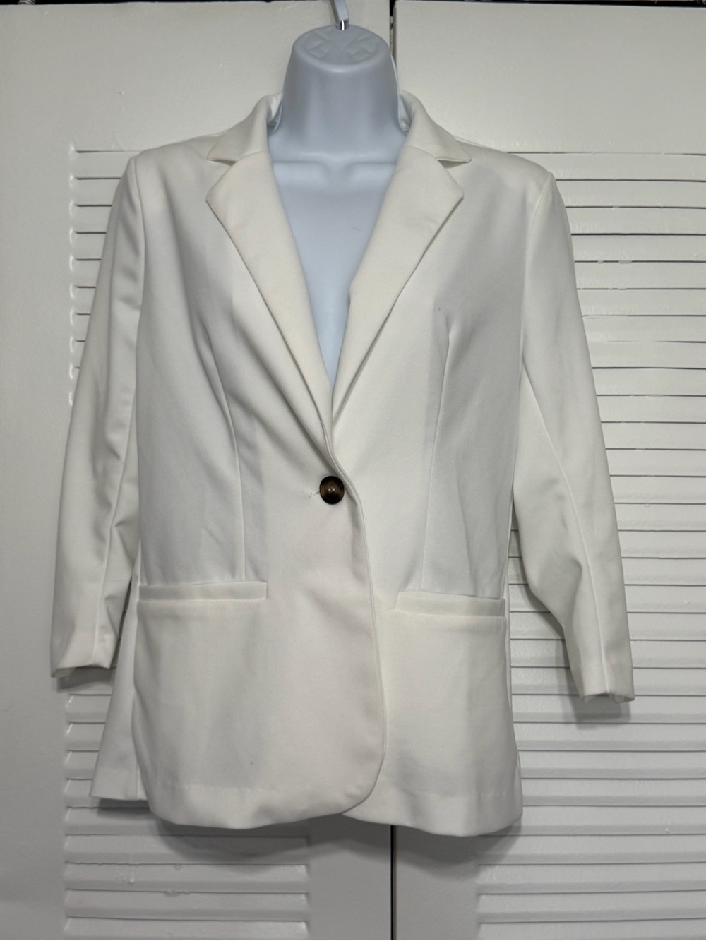 NY Collection Cream Single-Button Blazer